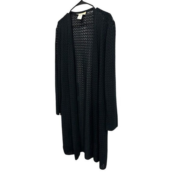 Plein Air Black Open Front Long Cardigan Sweater Sz XL - Picture 3 of 8